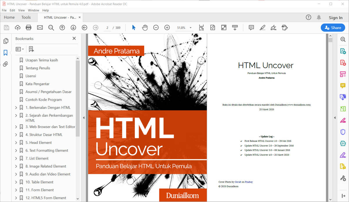 Tampilan eBook HTML Uncover