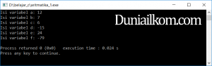 Contoh kode program operator aritmatika bahasa pemrograman C