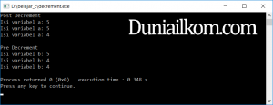 Contoh kode program operator decrement bahasa pemrograman C
