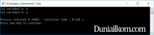 Contoh kode program operator increment bahasa pemrograman C