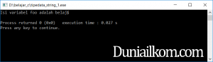 Hasil contoh kode program tipe data string bahasa pemrograman C - 2