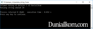 Hasil contoh kode program tipe data string bahasa pemrograman C - 3