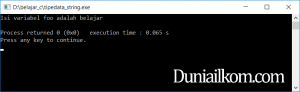 Hasil contoh kode program tipe data string bahasa pemrograman C