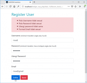 Tampilan studi kasus eBook OOP PHP Uncover - validasi register user