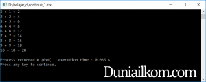 Contoh kode program perintah continue bahasa pemrograman C
