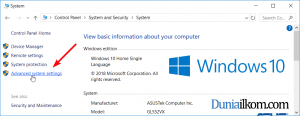 Menu advanced system settings di control panel
