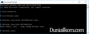 Proses compile javac HelloBelajar