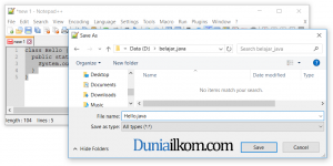 Simpan file hello.java ke folder belajar_java