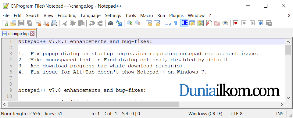 Tampilan awal Notepad++ 7.8
