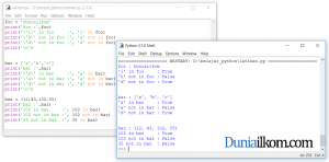 Contoh kode program operator membership di Python