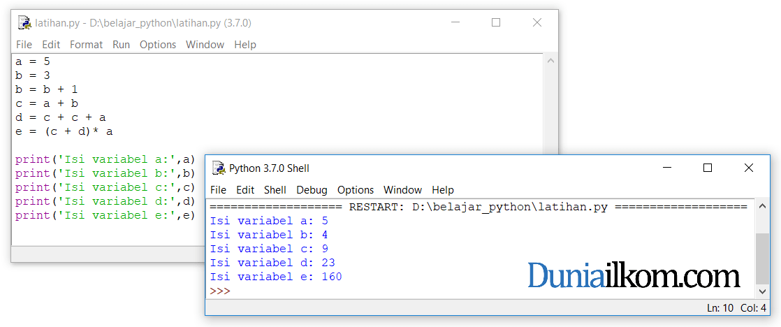 Contoh operator assignment di Python