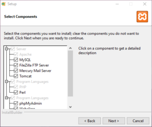 Jendela select components XAMPP 8