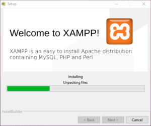 Proses instalasi XAMPP 8 sedang berjalan