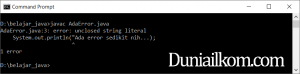 Error tanda kutip pada saat proses compile Java