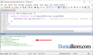 Hasil proses compile bahasa Java dari Notepad++