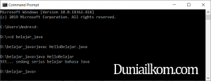 Proses compile file javac HelloBelajar