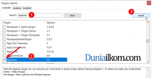 Proses instalasi plugin Notepad++ NppExec