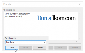 Simpan perintah untuk run Java