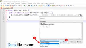 proses compile bahasa Java dari Notepad++