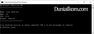 Contoh kode Java untuk input biodata mahasiswa