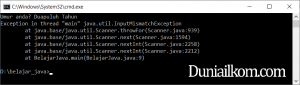 Contoh kode Java untuk input data angka error