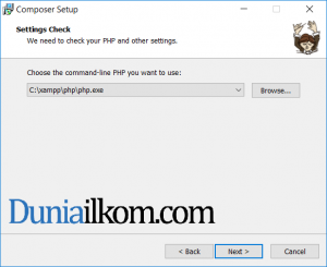 Cara Instalasi Composer - Lokasi file php.exe
