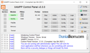 Jalankan Apache dan MySQL dari XAMPP Control Panel