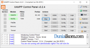 Tampilan awal aplikasi XAMPP 7.4