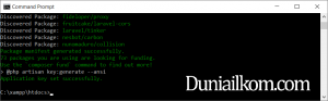Proses instalasi laravel 8 selesai