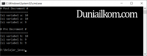 Contoh kode Java untuk operator increment dan decrement 2
