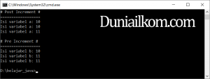 Contoh kode Java untuk operator increment dan decrement