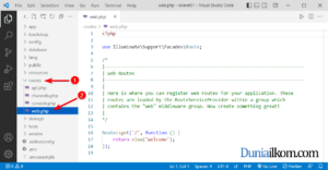 Buka file route web.php milik Laravel