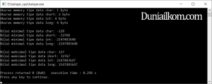 Contoh Kode Program Maksimum Tipe Data Integer bahasa C++