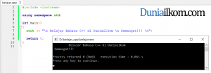 Contoh Kode Program Penggunaan Perintah cout di C++