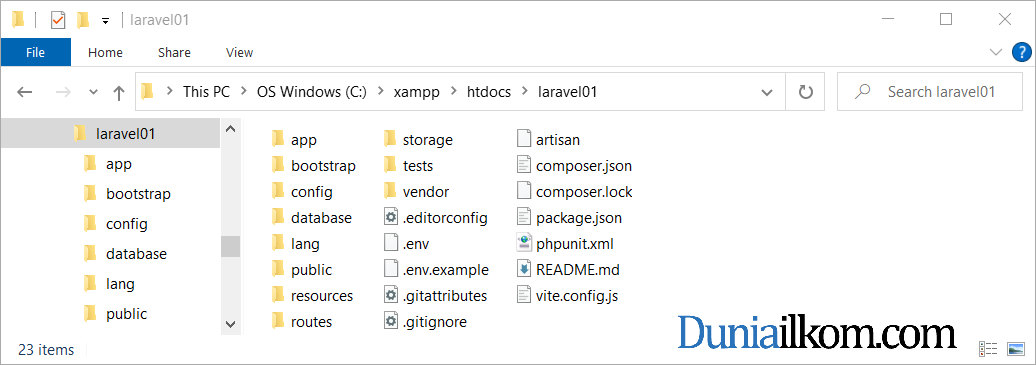 Isi Folder instalasi Laravel 9