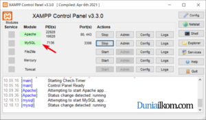Jalankan MySQL dari XAMPP Control Panel
