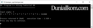 Contoh kode program menghitung faktorial (2)