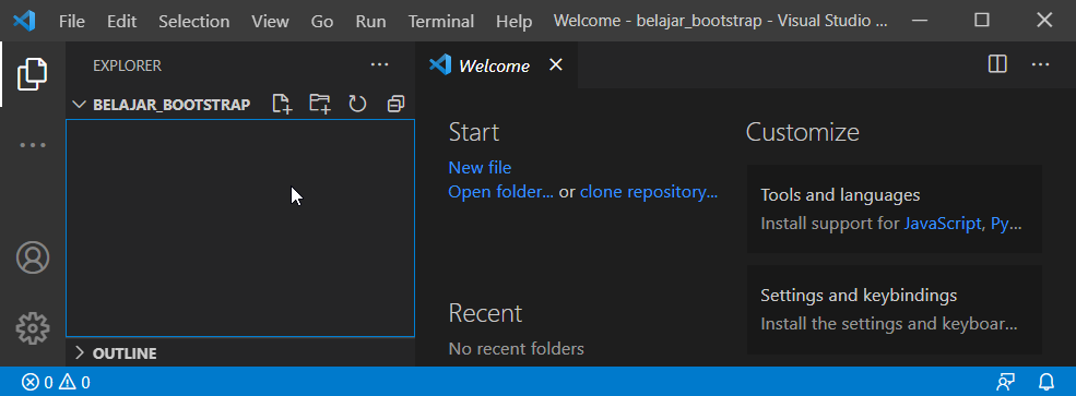 Folder belajar_bootstrap sudah terintegrasi dengan VS Code