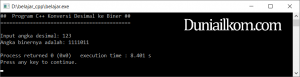 Contoh kode program Konversi Bilangan Desimal ke Biner C++