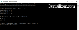 Contoh kode program Mencari Akar Persamaan Kuadrat
