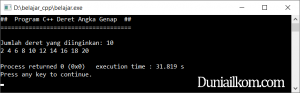 Kode Program C++ Membuat Deret Angka Genap