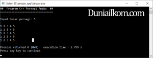 Latihan Kode Program C++ Membuat Persegi Angka (2)
