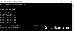 Latihan Kode Program C++ Membuat Persegi Angka (3)