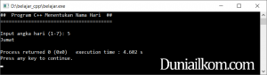 Latihan Kode Program C++ Menentukan Nama Hari (1)