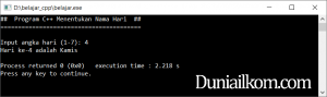 Latihan Kode Program C++ Menentukan Nama Hari (2)