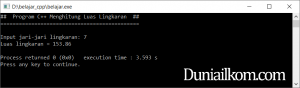 Latihan Kode Program C++ Menghitung Luas Lingkaran