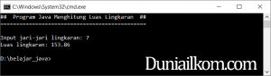 Latihan Kode Program Java - Menghitung Luas Lingkaran