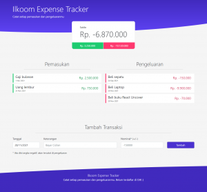 Tampilan Project Ilkoom Expense Tracker dengan React