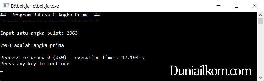 Latihan Kode Program Bahasa C - Cek Bilangan Prima