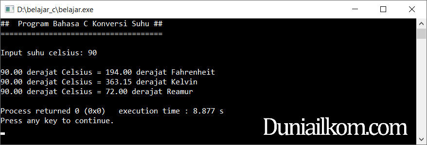 Latihan Kode Program Bahasa C - Konversi Suhu Celsius
